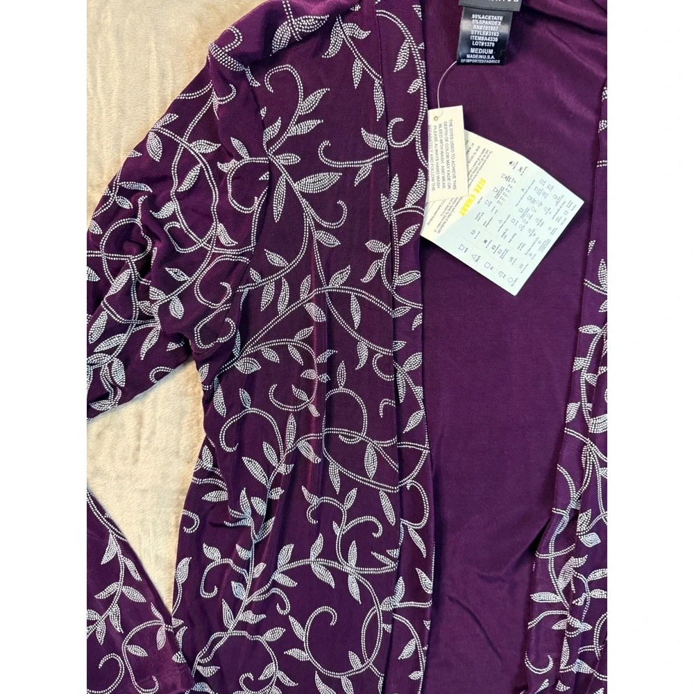 Y2K Citiknits Purple Sequin  Open Front Cardigan Jacket Womens‎ Medium NWT